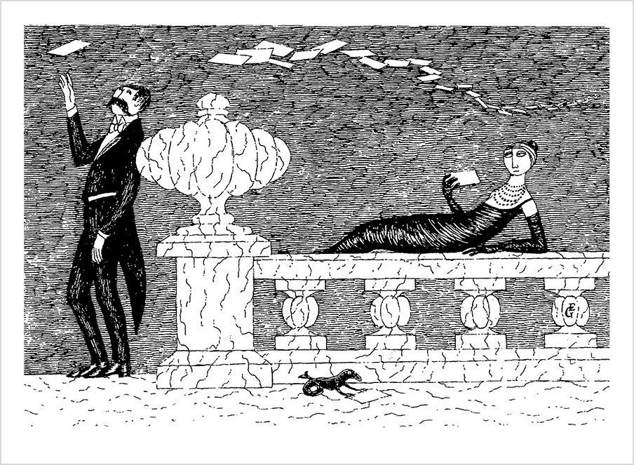 Edward Gorey: Mysterious Messages, Cryptic Cards, Coded Conundrums, Anonymous Notes Book of Postcards - Image 3